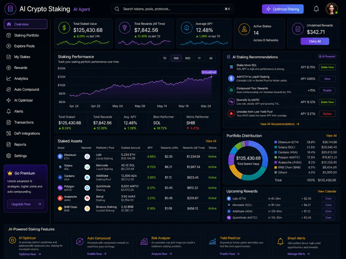 aicryptostaking.app AI crypto staking monitoring app — dashboard preview